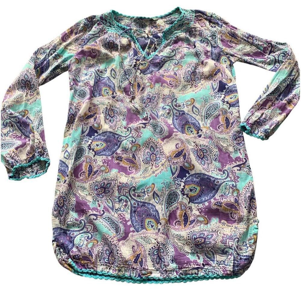 ATHLETA Laguna paisley Cover Up Swim Tunic Shirt Top sz XS